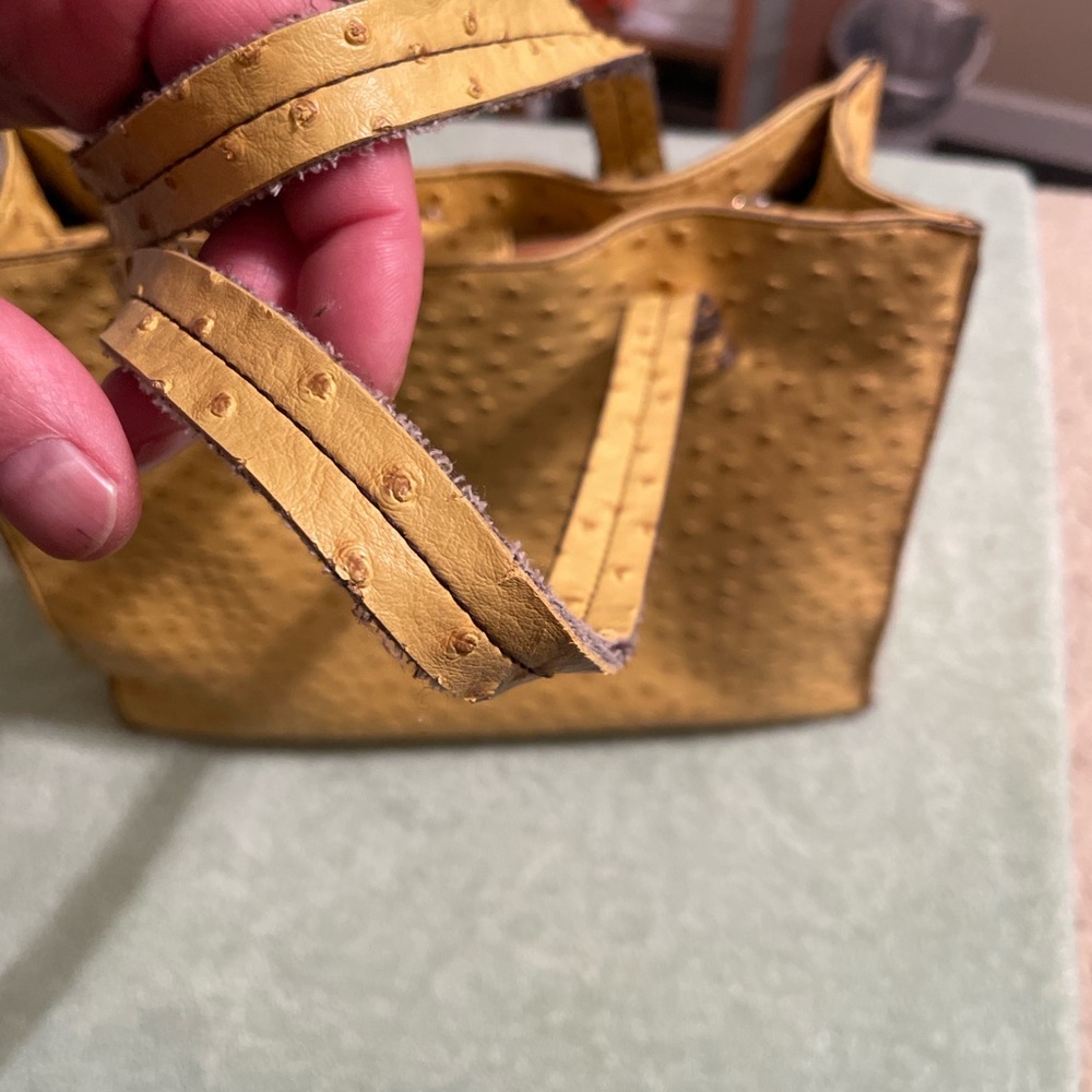 Merona Genuine Ostrich Leather Tote Bag Yellow Mustard Shoulder Bag - Picture 14 of 16